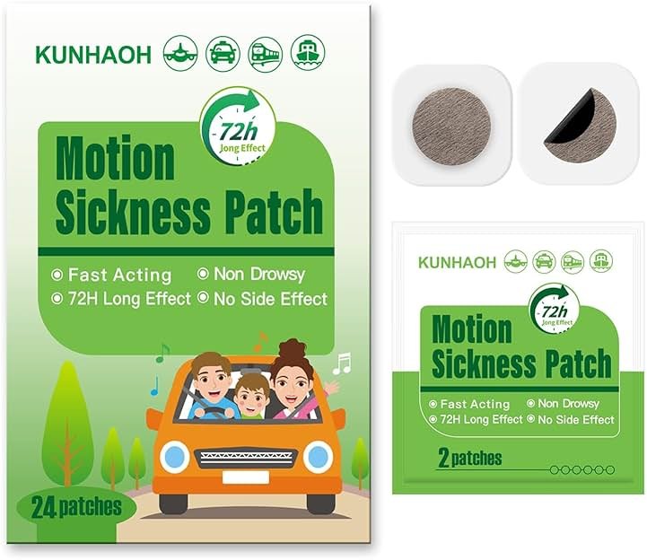 (2026 New) Motion Sickness Patches Non Drowsy, 100% Natural Sea Sickness Patch(Efficient– Lasts 72 Hours)-for Car Airplane Ship Altitude Sickness(Travel Essentials)-for Adults and Kids(24 Count) - Product Image