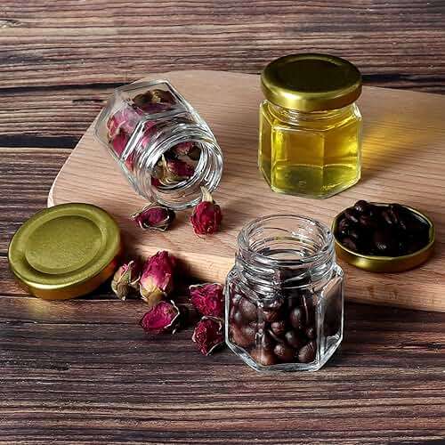 Keketin 1.5oz Honey Jars,30 Pack Hexagonal Glass Jars with Gold Lids,45ml Small Canning Jar Mini Storage Glass Jars for Jams,Fruits,Spices,Nuts,Jellies,Baby Foods - Image 2