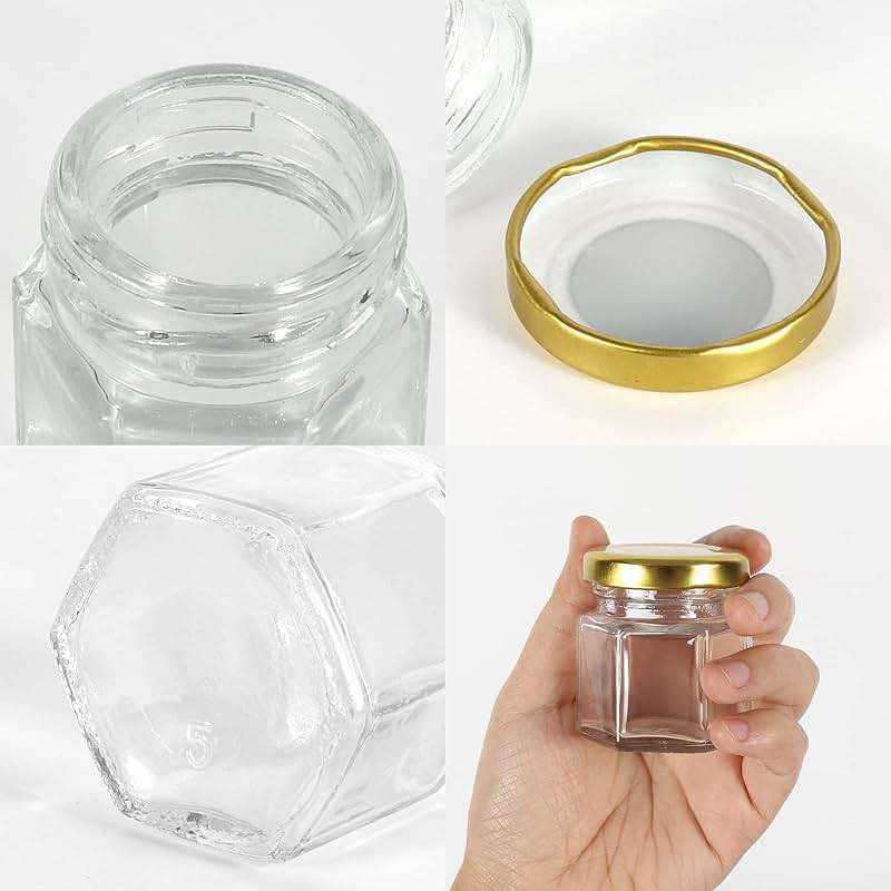 Keketin 1.5oz Honey Jars,30 Pack Hexagonal Glass Jars with Gold Lids,45ml Small Canning Jar Mini Storage Glass Jars for Jams,Fruits,Spices,Nuts,Jellies,Baby Foods - Image 4