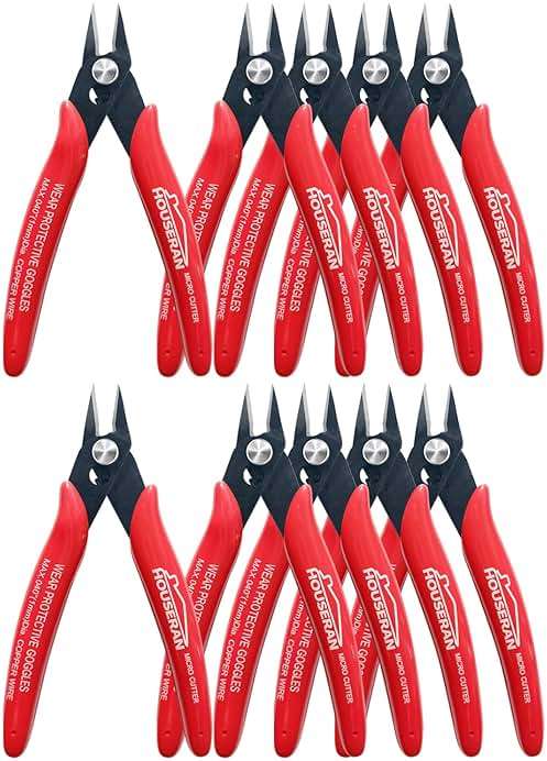 HOUSERAN 170 Wire Cutters, 10 PACK, 5 Inch Micro Flush Cutter, Small Wire Cutters Spring Loaded Cutting Pliers, Side Cutters, Diagoanl Cutters for Jewelry Making, Models, Zip Ties Plastic Wire Snips - Image 1