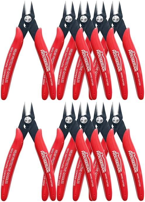 HOUSERAN 170 Wire Cutters, 10 PACK, 5 Inch Micro Flush Cutter, Small Wire Cutters Spring Loaded Cutting Pliers, Side Cutters, Diagoanl Cutters for Jewelry Making, Models, Zip Ties Plastic Wire Snips - Product Image