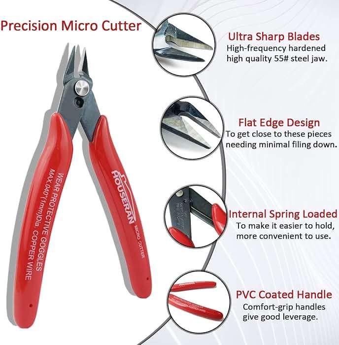 HOUSERAN 170 Wire Cutters, 10 PACK, 5 Inch Micro Flush Cutter, Small Wire Cutters Spring Loaded Cutting Pliers, Side Cutters, Diagoanl Cutters for Jewelry Making, Models, Zip Ties Plastic Wire Snips - Image 4