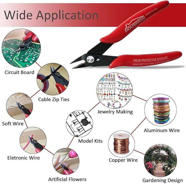 HOUSERAN 170 Wire Cutters, 10 PACK, 5 Inch Micro Flush Cutter, Small Wire Cutters Spring Loaded Cutting Pliers, Side Cutters, Diagoanl Cutters for Jewelry Making, Models, Zip Ties Plastic Wire Snips - Image 5