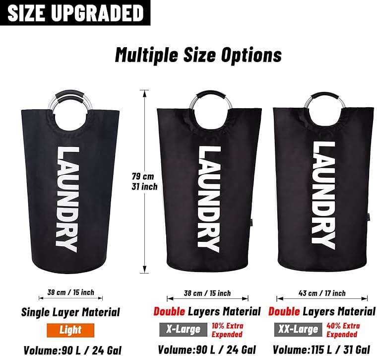 Caroeas 90L Laundry Basket (13 Colors), Waterproof Laundry Hamper, Laundry Bag with Padded Handles, Clothes Hamper Stands Up Well, Collapsible Laundry Basket Easy Storage - Image 3