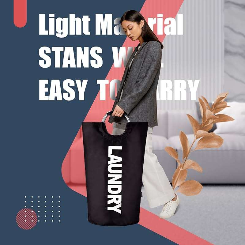 Caroeas 90L Laundry Basket (13 Colors), Waterproof Laundry Hamper, Laundry Bag with Padded Handles, Clothes Hamper Stands Up Well, Collapsible Laundry Basket Easy Storage - Image 4