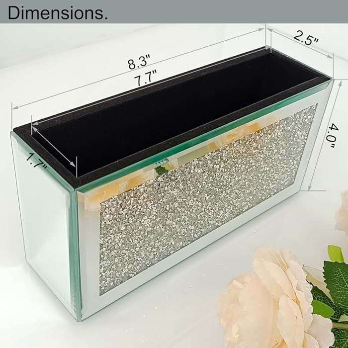 GOTHICO Mirrored Remote Holder, Wall Mounted Crush Diamond Bling Decoration Organizer Storage Box for Remote Phone Pad Wallet Notebook (8.3"×2.5"×4" For 3 or 4 Remote Controls) - Image 2