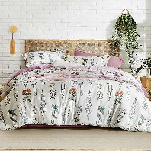 Bedsure Floral Queen Comforter Set – White Comforter, Reversible 3-Piece Bedding Set, Coconut White Botanical Print & Green Striped Pattern, Coquette Aesthetic for Women Girls - Image 7