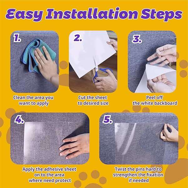 Anti-Cat Scratch Furniture Protector-12-Pack –Single-Sided, Heavy-Duty Self-Adhesive Tape, No-Residue for Couch, Doors & Walls - with 52 Twist Pins - Image 4
