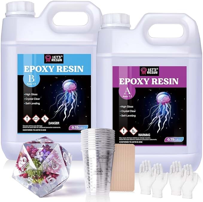 LET'S RESIN Resin Epoxy Kit, 1.5 Gallon Bubble Free & Crystal Clear Epoxy Art Supplies with Measuring Cups,Stir Stick,Gloves,Resin and Hardener for Mold Casting,Jewelry,Craft - Product Image