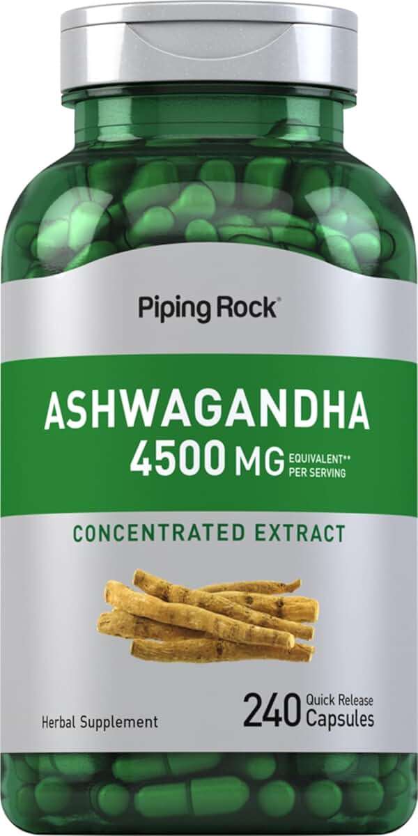 Piping Rock Ashwagandha Supplement | 240 Capsules | Pills for Women and Men | with Black Pepper Extract | Extra Strength Herb Root | Non-GMO & Gluten Free - Image 1
