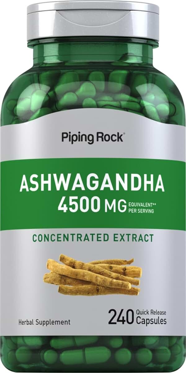 Piping Rock Ashwagandha Supplement | 240 Capsules | Pills for Women and Men | with Black Pepper Extract | Extra Strength Herb Root | Non-GMO & Gluten Free - Product Image