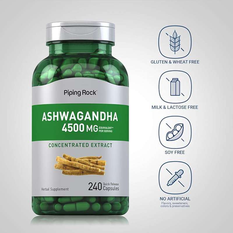 Piping Rock Ashwagandha Supplement | 240 Capsules | Pills for Women and Men | with Black Pepper Extract | Extra Strength Herb Root | Non-GMO & Gluten Free - Image 3
