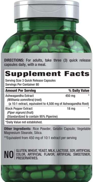 Piping Rock Ashwagandha Supplement | 240 Capsules | Pills for Women and Men | with Black Pepper Extract | Extra Strength Herb Root | Non-GMO & Gluten Free - Image 8
