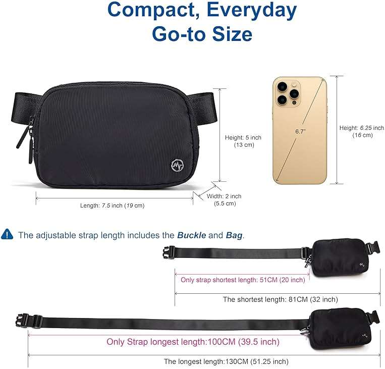 Pander Two Way Zipper Fanny Pack Nylon Everywhere Belt Bag for Women, Water Repellent Waist Packs, Crossbody Bags with Adjustable Strap (Black). - Image 7