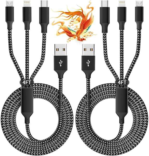 IDISON Multi Charging Cable(2Pack 4FT), 3 in 1 USB Charging Cable for Multiple Devices, Braided Universal Phone Charger Cord with Type-C, Micro USB, IP Port for iPhone17/16/14/Android Phones and More - Image 1