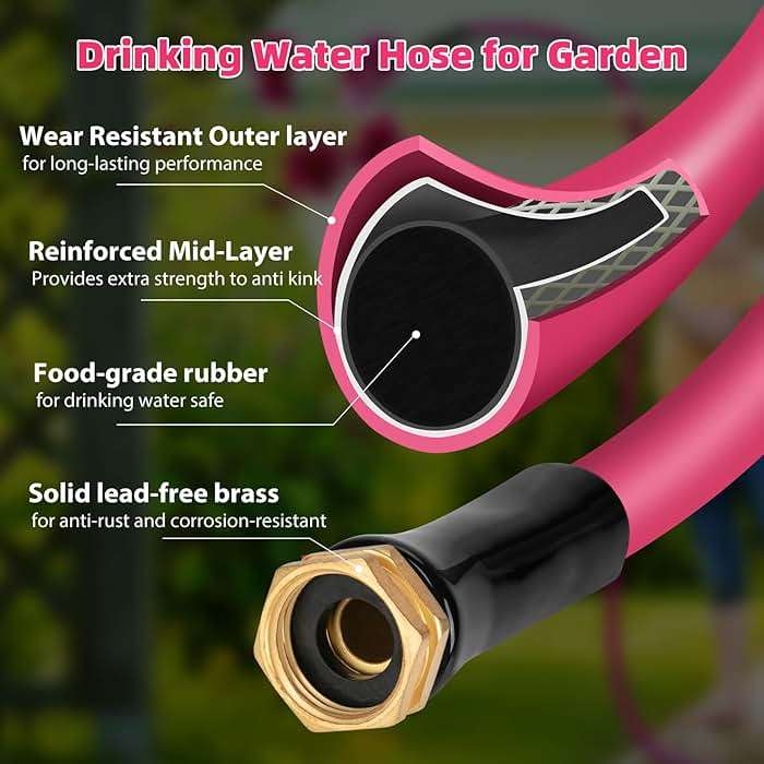 WELLUCK Garden Hose 5/8 in x 10 ft, Heavy Duty Durable Anti Kink Flexible Garden Water Hose for Drinking Water Safe BPA Free, All-weather Lightweight Water Hose for Garden RV Camper Marine - Image 2