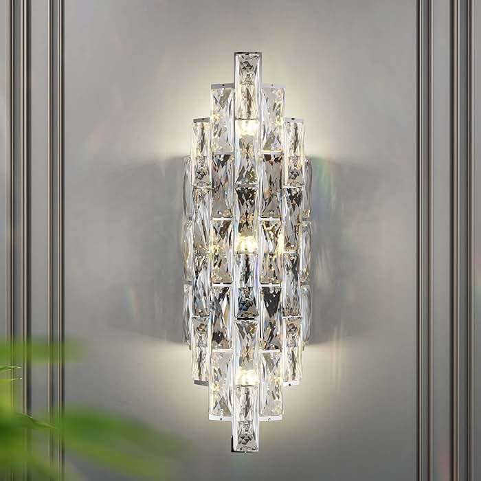 Modern Crystal Chrome Wall Sconces, Wall Light Fixtures, Indoor Wall Lamp, Vanity Wall Mount Lamps for Living Room Bedroom Bathroom Bedside Hallway Stairway - Product Image