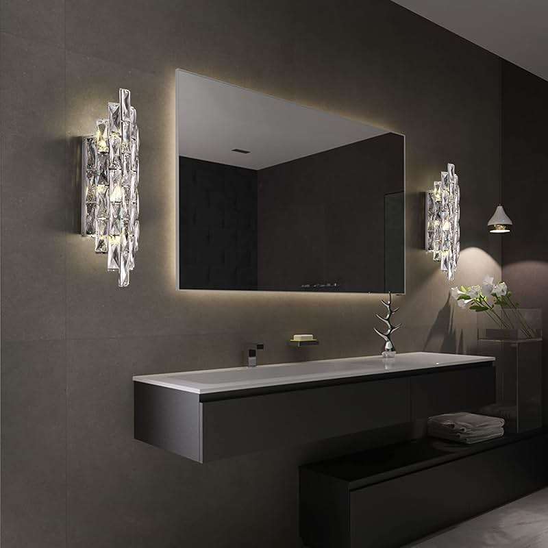 Modern Crystal Chrome Wall Sconces, Wall Light Fixtures, Indoor Wall Lamp, Vanity Wall Mount Lamps for Living Room Bedroom Bathroom Bedside Hallway Stairway - Image 4