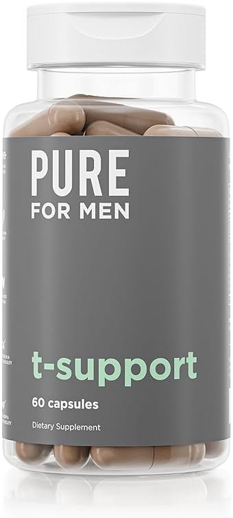 Pure for Men T-Support Supplement | Vegetarian Total Support for Men with Maca, Vitamin D, & Ashwagandha, Muscle Health | Endurance, Strength, Focus, & Energy Support | 60 Capsules - Product Image