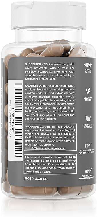 Pure for Men T-Support Supplement | Vegetarian Total Support for Men with Maca, Vitamin D, & Ashwagandha, Muscle Health | Endurance, Strength, Focus, & Energy Support | 60 Capsules - Image 3