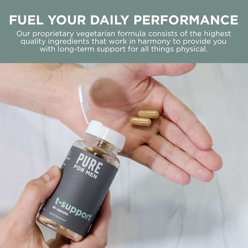 Pure for Men T-Support Supplement | Vegetarian Total Support for Men with Maca, Vitamin D, & Ashwagandha, Muscle Health | Endurance, Strength, Focus, & Energy Support | 60 Capsules - Image 8