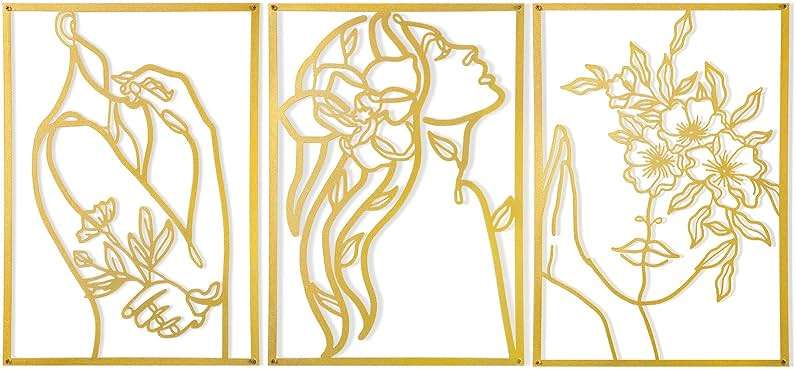 AGIOTA 3 Pcs Gold Wall Decor Above Bed Minimalist for Living Room Metal Line Art - Female Body, Gold Room Decor for Bedroom Modern Wall Art for Indoor 15inch - Image 1