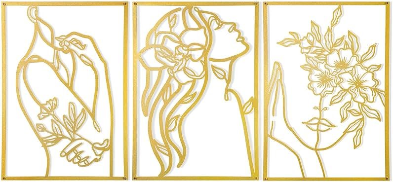AGIOTA 3 Pcs Gold Wall Decor Above Bed Minimalist for Living Room Metal Line Art - Female Body, Gold Room Decor for Bedroom Modern Wall Art for Indoor 15inch - Product Image