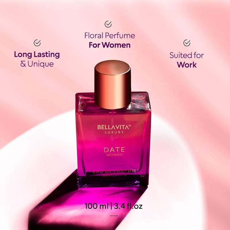 Bellavita Luxury DATE Eau de Parfum | 100 ml (3.4 fl.oz.) | Perfume for Women | Floral, Pink Pepper, Jasmine, and Moss Notes | Long Lasting Fragrance | Mother's Day Present - Image 4