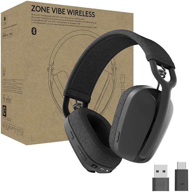 Logitech Zone Vibe Wireless Bluetooth Headphones with Noise Canceling Microphone, USB-A, USB-C, for Google Meet, Google Voice, Zoom, Mac/PC - Image 1