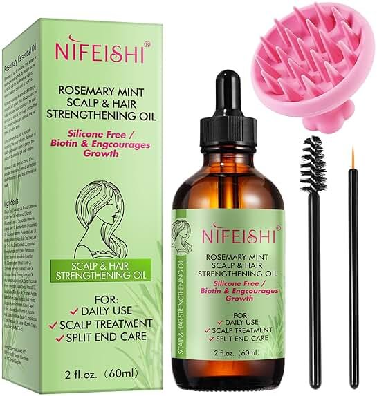 NIFEISHI Rosemary Oil for Hair Growth & Strengthening, Organic 60ml, Rosemary Mint Essential Oil for Scalp, Hair , Eyelashs, Eyebrows, Skin, Body Massage - Product Image