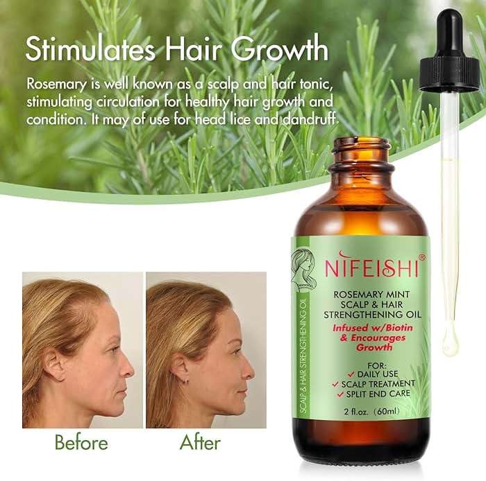 NIFEISHI Rosemary Oil for Hair Growth & Strengthening, Organic 60ml, Rosemary Mint Essential Oil for Scalp, Hair , Eyelashs, Eyebrows, Skin, Body Massage - Image 3