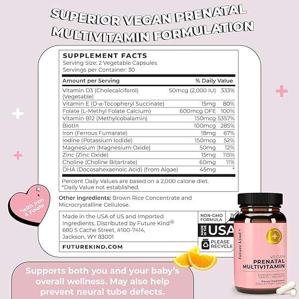 Future Kind Prenatal Vitamin - Pregnancy, Lactation, and Wellness Support with DHA & L-Methylfolate - Folate Supplement for Women with Vitamin D, E, Iron, Omega-3 and Biotin (60 Capsules) - Image 5