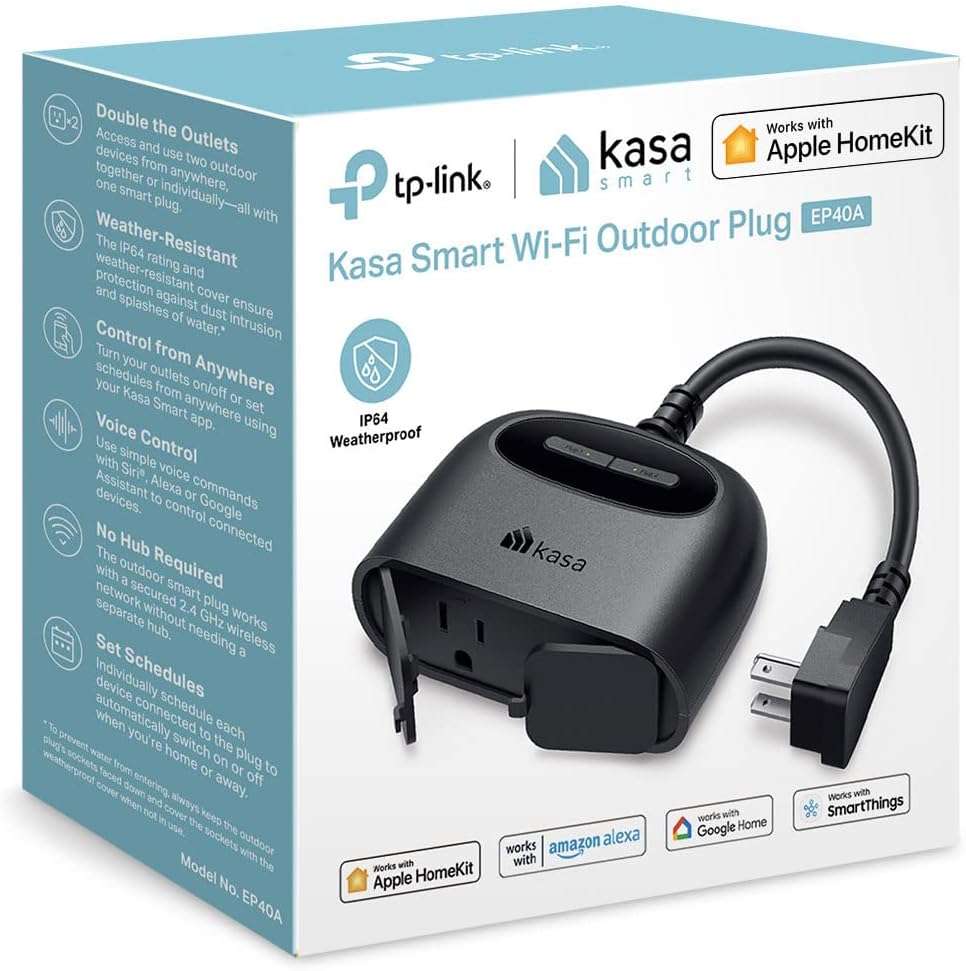 Kasa Apple HomeKit Outdoor Smart Plug, 2 Sockets, IP64 Weather Resistance for Outdoor String Lights, Compatible with Siri, Alexa & Google Home, Long Wi-Fi Range, 2.4G Wi-Fi Only, ETL Certified (EP40A) - Image 1