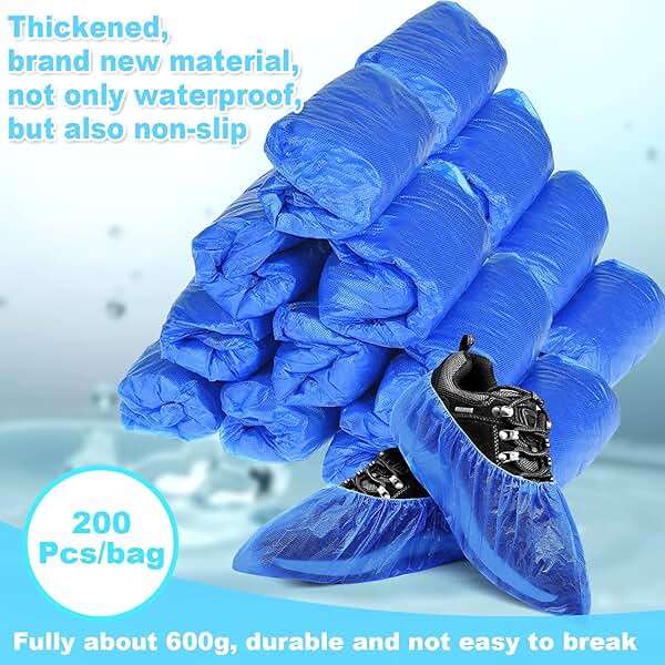 200Pcs/100Pairs Waterproof Shoe Covers Disposable Non Slip, Disposable Shoe Covers for Indoors, Premium Shoes Protectors Boot Covers, CPE Plastic Shoe Booties for Shoes Covers, Fit All Men&Women DHOOZ - Image 2