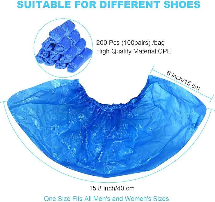 200Pcs/100Pairs Waterproof Shoe Covers Disposable Non Slip, Disposable Shoe Covers for Indoors, Premium Shoes Protectors Boot Covers, CPE Plastic Shoe Booties for Shoes Covers, Fit All Men&Women DHOOZ - Image 3