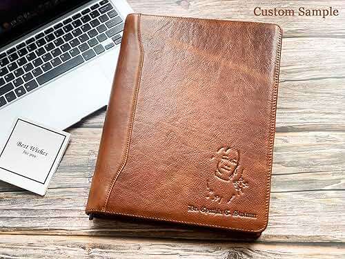 Leather Portfolio for 12.9-inch iPad Pro (2018/2020/2021/2022), Business Tablet Portfolio Case for Men, Personalized Padfolio for Women, Custom Portfolio Folder for A4 Notepad (Brown, Custom) - Image 2