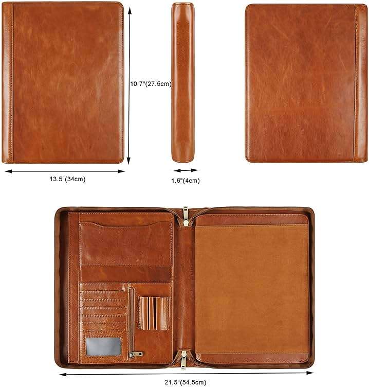 Leather Portfolio for 12.9-inch iPad Pro (2018/2020/2021/2022), Business Tablet Portfolio Case for Men, Personalized Padfolio for Women, Custom Portfolio Folder for A4 Notepad (Brown, Custom) - Image 3
