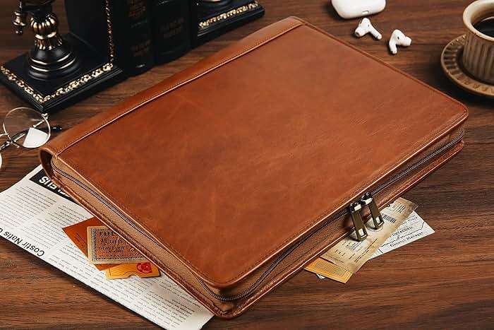 Leather Portfolio for 12.9-inch iPad Pro (2018/2020/2021/2022), Business Tablet Portfolio Case for Men, Personalized Padfolio for Women, Custom Portfolio Folder for A4 Notepad (Brown, Custom) - Image 4