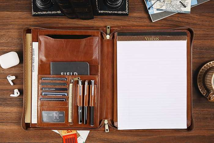 Leather Portfolio for 12.9-inch iPad Pro (2018/2020/2021/2022), Business Tablet Portfolio Case for Men, Personalized Padfolio for Women, Custom Portfolio Folder for A4 Notepad (Brown, Custom) - Image 5
