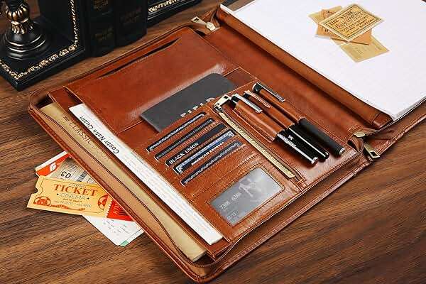 Leather Portfolio for 12.9-inch iPad Pro (2018/2020/2021/2022), Business Tablet Portfolio Case for Men, Personalized Padfolio for Women, Custom Portfolio Folder for A4 Notepad (Brown, Custom) - Image 6