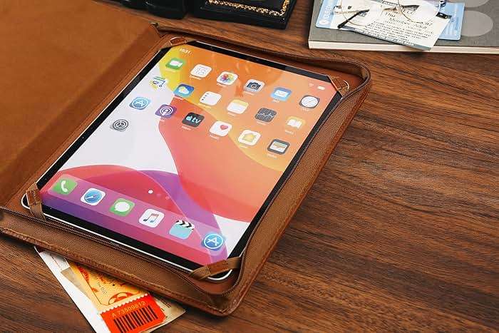Leather Portfolio for 12.9-inch iPad Pro (2018/2020/2021/2022), Business Tablet Portfolio Case for Men, Personalized Padfolio for Women, Custom Portfolio Folder for A4 Notepad (Brown, Custom) - Image 8