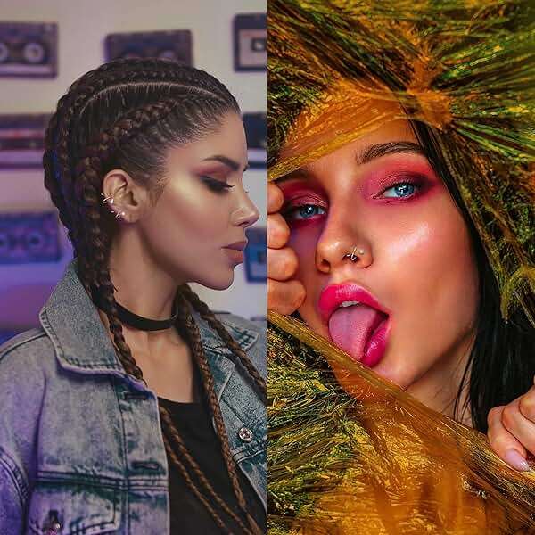 FASACCO 16Pcs Double Nose Ring Hoop for Single Piercing 20 Gauge Stainless Steel Nose Hoop Spiral Star Pearl CZ Butterfly Twist Nose Ring Hoops Double Hoop Earrings for Women - Image 2