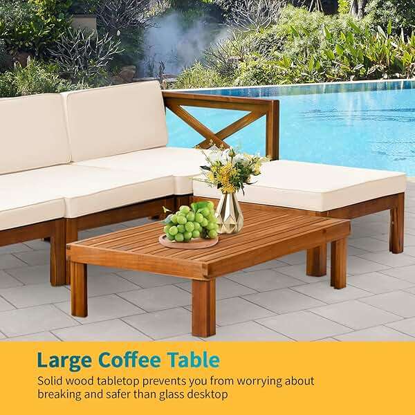 5-Piece Acacia Wood Outdoor Sofa Set Patio Bistro Set Furniture Outdoor Chat Conversation Table Chair Set with Water Resistant Cushions and Coffee Table for Beach Backyard Garden - Image 7