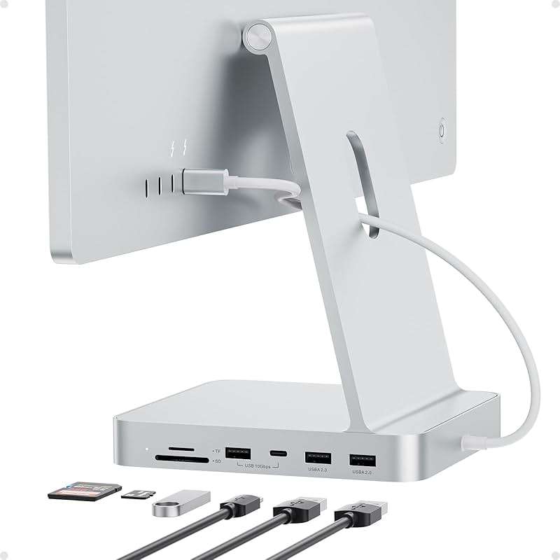 USB C HUB for iMac 24 inch 2021/2023/2024, PULWTOP USB Hub Adapter iMac Accessories for i-Mac M1/M3/M4 with USB C 10Gbps 3*USB A SD/TF, Docking Station Support Expand M.2 SSD (Not Included), Silver - Image 1