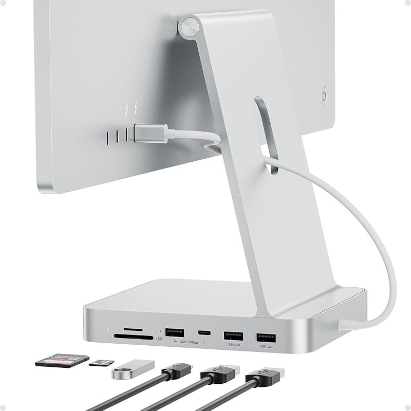 USB C HUB for iMac 24 inch 2021/2023/2024, PULWTOP USB Hub Adapter iMac Accessories for i-Mac M1/M3/M4 with USB C 10Gbps 3*USB A SD/TF, Docking Station Support Expand M.2 SSD (Not Included), Silver - Product Image