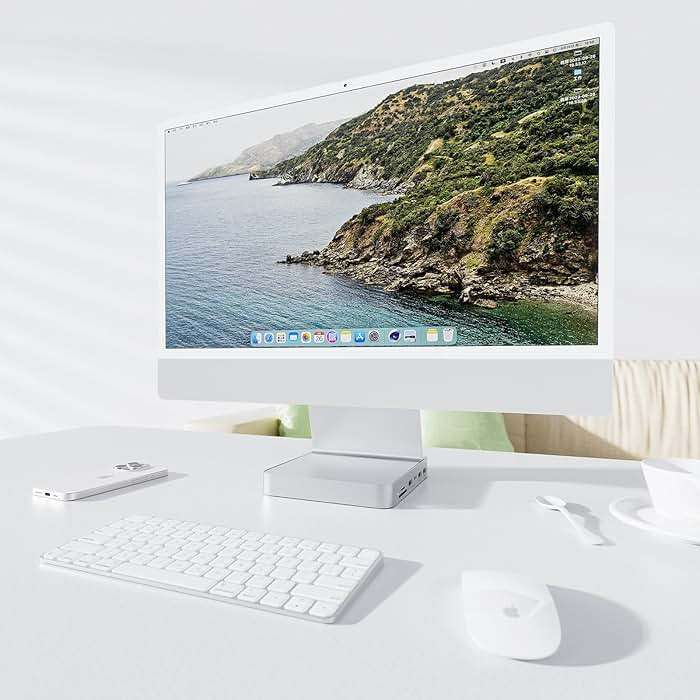 USB C HUB for iMac 24 inch 2021/2023/2024, PULWTOP USB Hub Adapter iMac Accessories for i-Mac M1/M3/M4 with USB C 10Gbps 3*USB A SD/TF, Docking Station Support Expand M.2 SSD (Not Included), Silver - Image 2