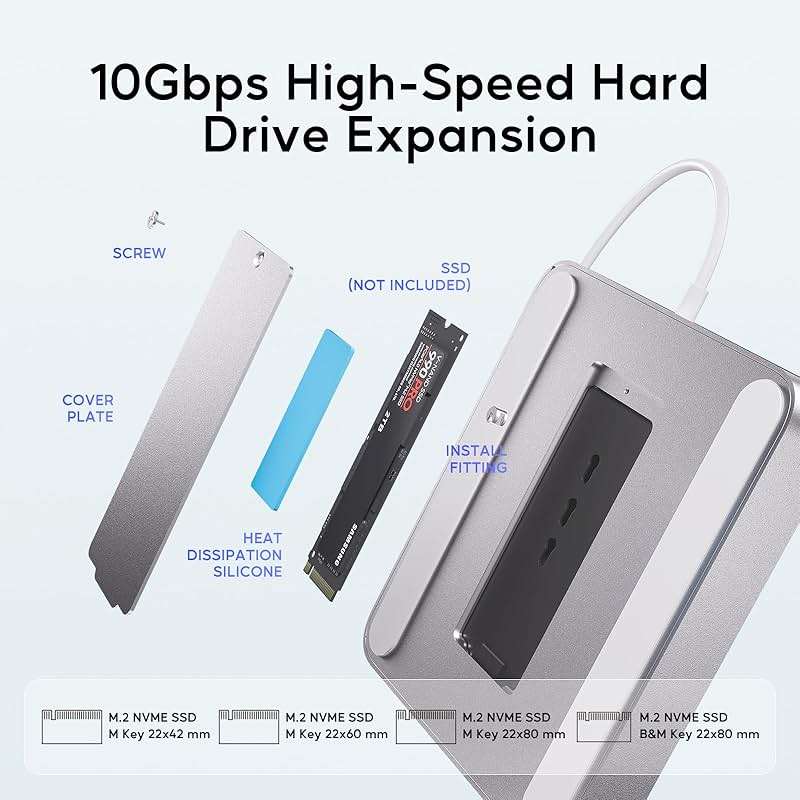 USB C HUB for iMac 24 inch 2021/2023/2024, PULWTOP USB Hub Adapter iMac Accessories for i-Mac M1/M3/M4 with USB C 10Gbps 3*USB A SD/TF, Docking Station Support Expand M.2 SSD (Not Included), Silver - Image 5