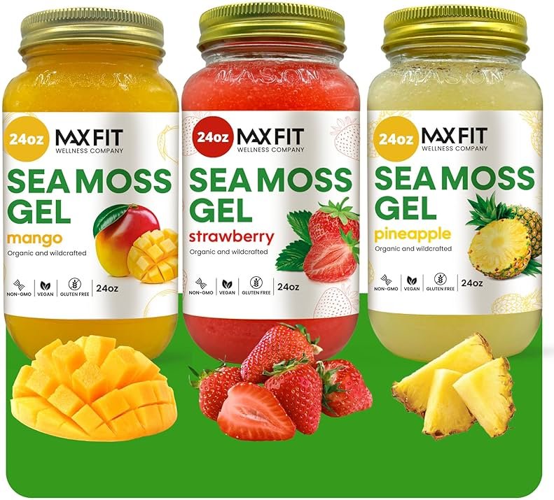 Sea Moss Gel Organic Raw (Bundles) Various Flavors Wildсrafted Gold Sea Moss Gel | 92 Vitamins and Minerals | Pure Raw+Non-GMO | Vegan Superfood (3-Pack, Pineapple, Mango and Strawberry) - Product Image