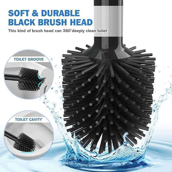 Toilet Plunger and Brush Set, Silicone Toilet Brush and Plunger with Holder for 5.7-inch Toilet Drain, 2-in-1 Toilet Brush Plunger Combo with Caddy Stand (Black) - Image 5