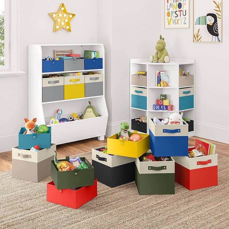 RiverRidge Kids 2pc Folding Storage Bins Set - 10.5” Bin Organizers with Handles - Gray Closet Organizer and Storage for Toys, Games, Shoes - Foldable Cube Storage Organizer Bins for Playroom, Nursery - Image 4